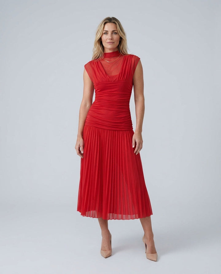 Jolie | Pleated Drop Waist Midi Dress