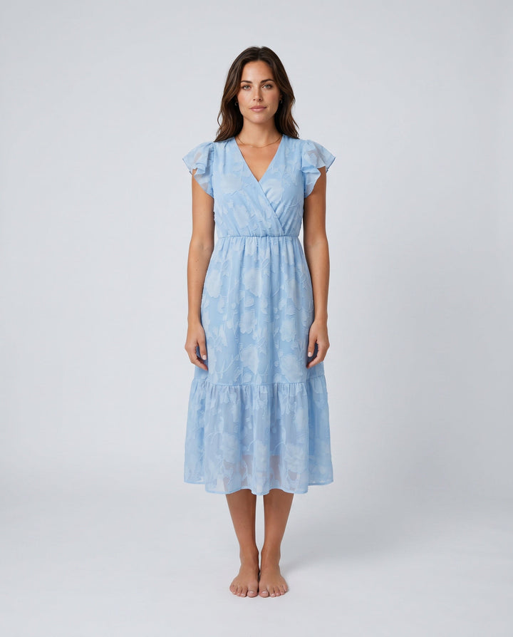 Talia | Floral Ruffle Detail Midi Dress