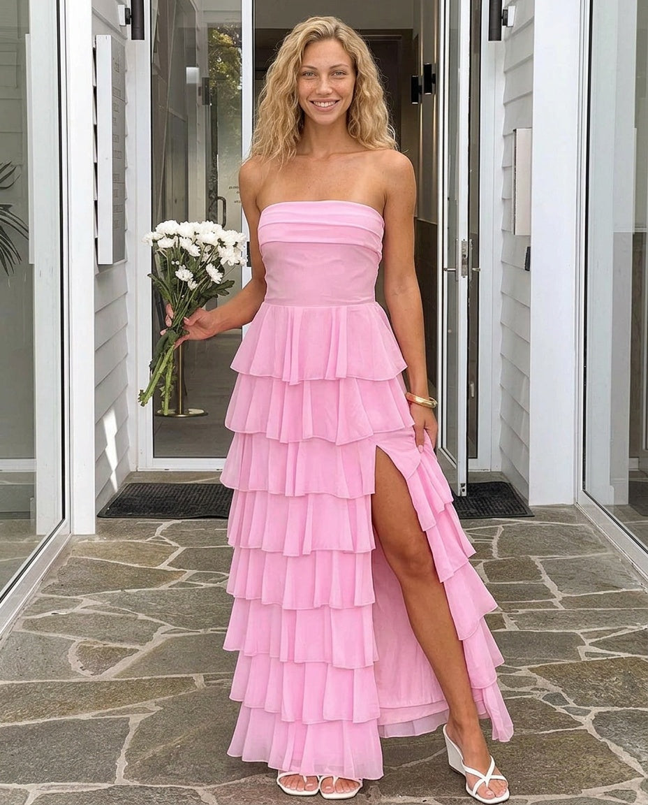 Kim | Strapless Ruffle Maxi Dress