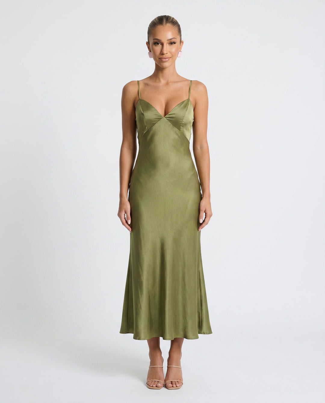 Celeste | V-Neck Satin-Look Midi Dress