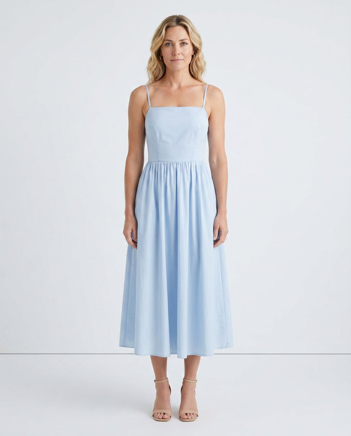 Noor | Spaghetti Strap Lace-Up Midi Dress