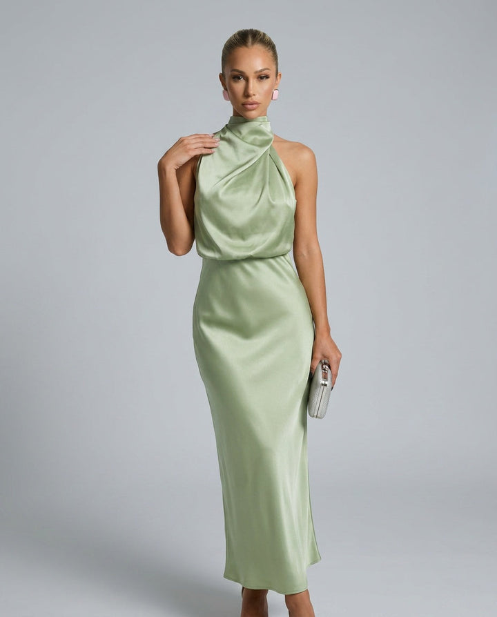 Seraphina | Satin-Look Halter Midi Dress