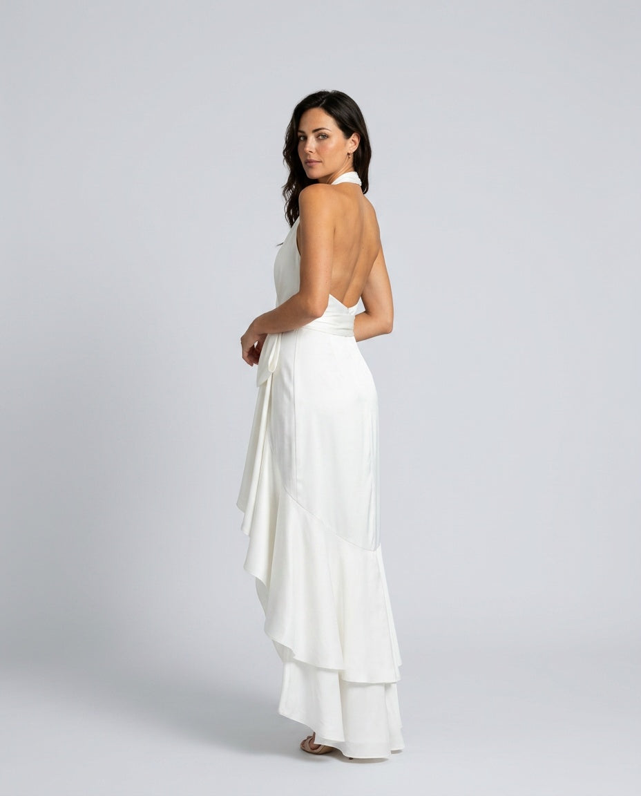 Velara | Off-Shoulder V-Neck Satin Maxi Dress
