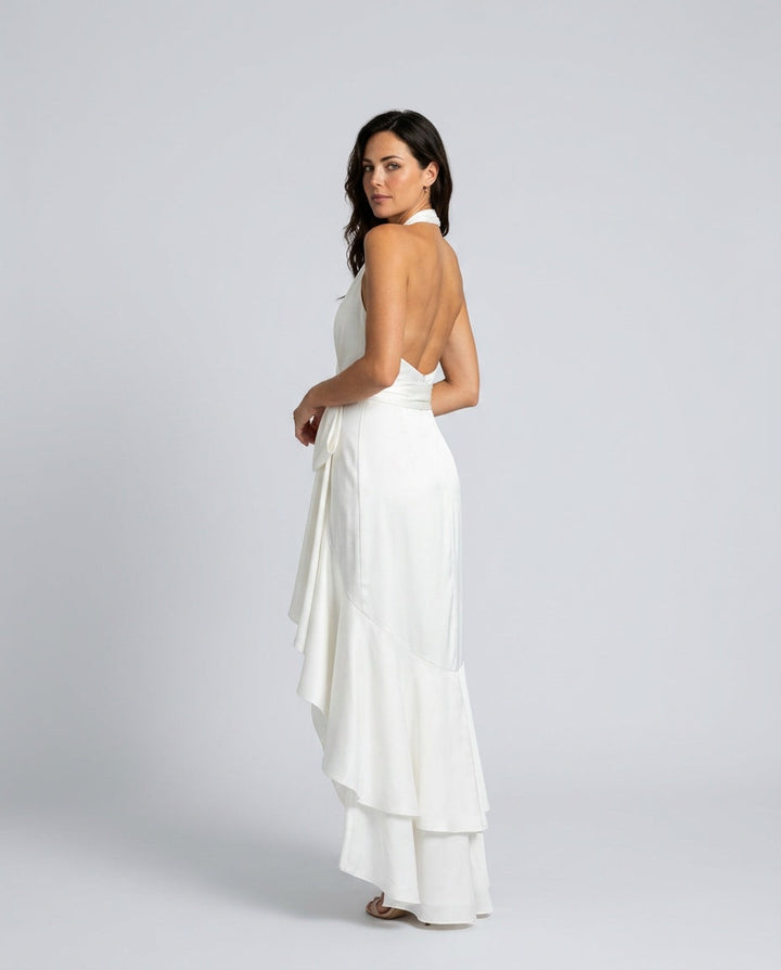 Velara | Off-Shoulder V-Neck Satin Maxi Dress