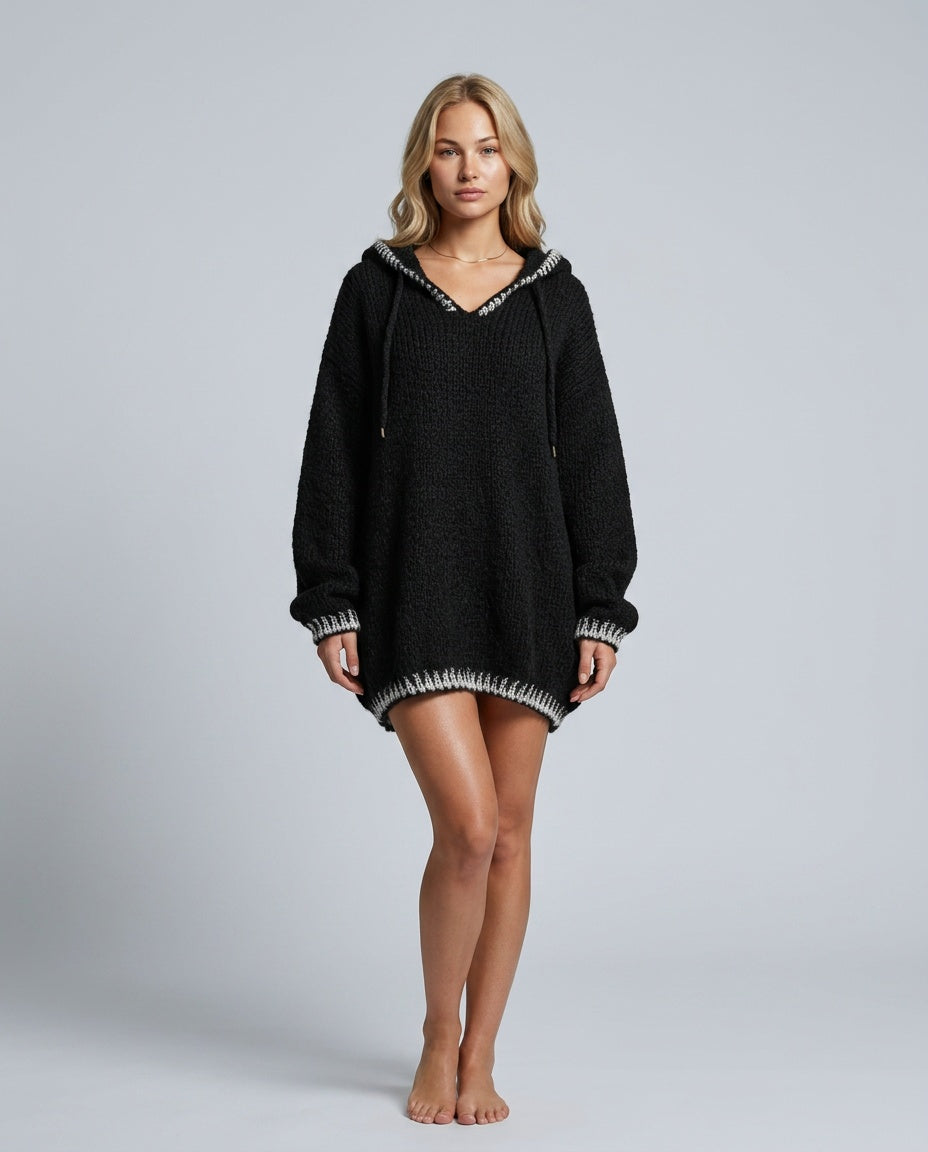 Harlow | Hooded Pink-Trim Knit Mini