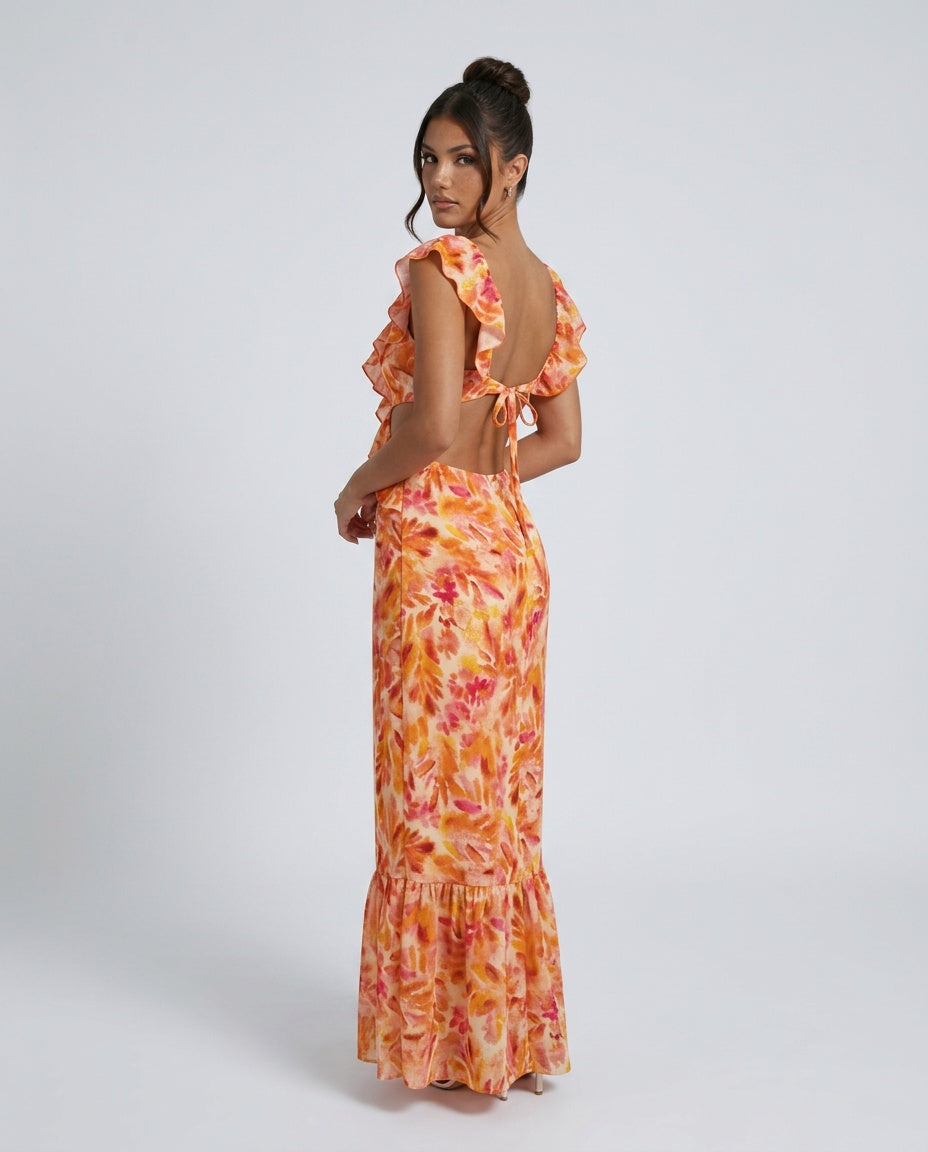 Pia | Ruffle Floral Cocktail Maxi Dress