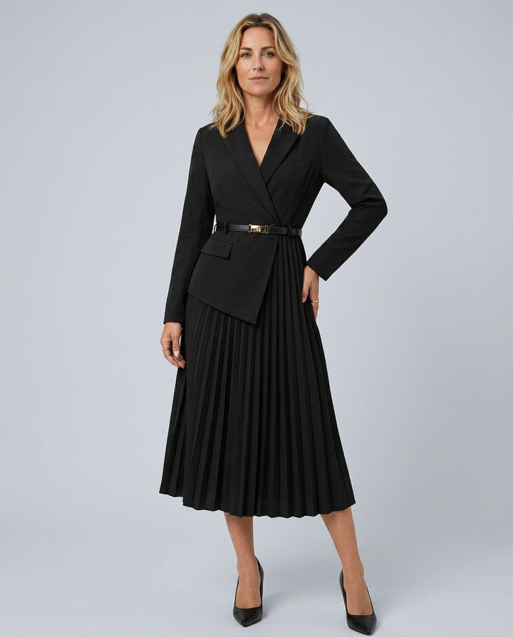 Cleona | Pleated Skirt Blazer-Style Midi Dress