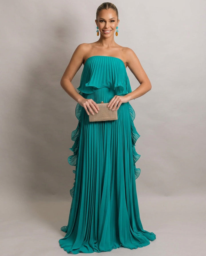 Liv | Off-Shoulder Pleated Frill Maxi Dress