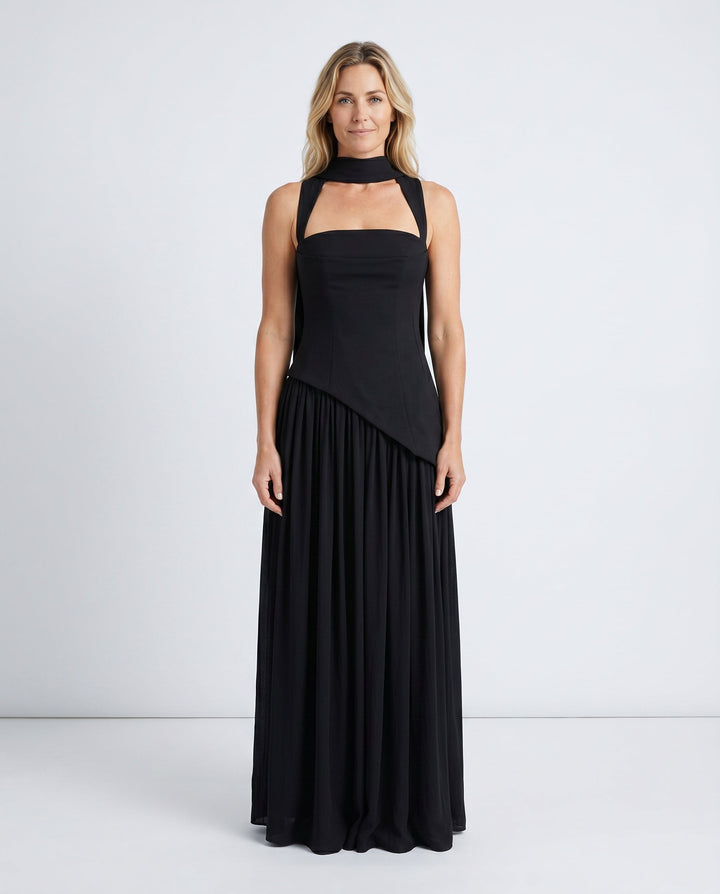 Ines | Basque Waist Lace-Up Maxi Dress
