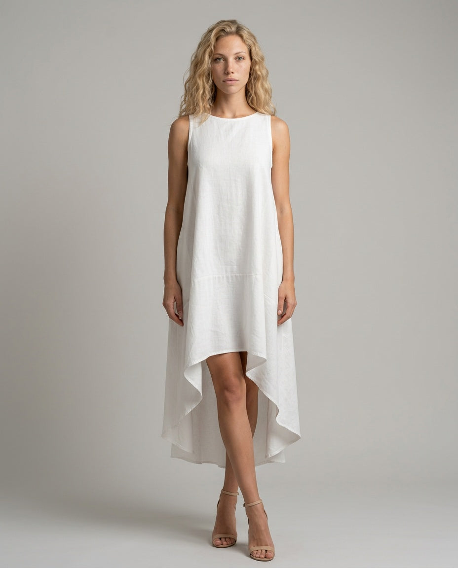 Lena | Sleeveless Linen-Blend Midi with Asymmetric Hem