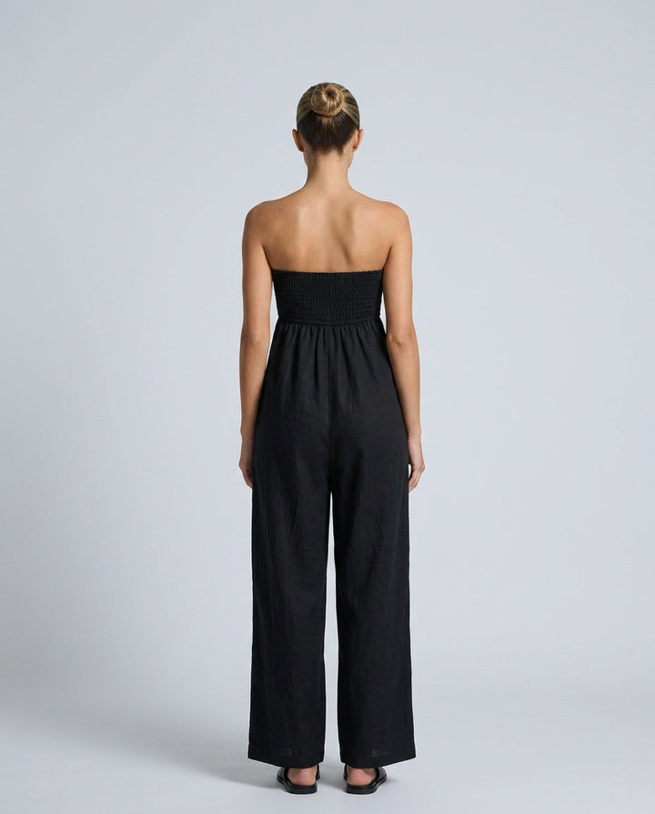 Ivy | Linen Blend Strapless Jumpsuit with Tie Closure