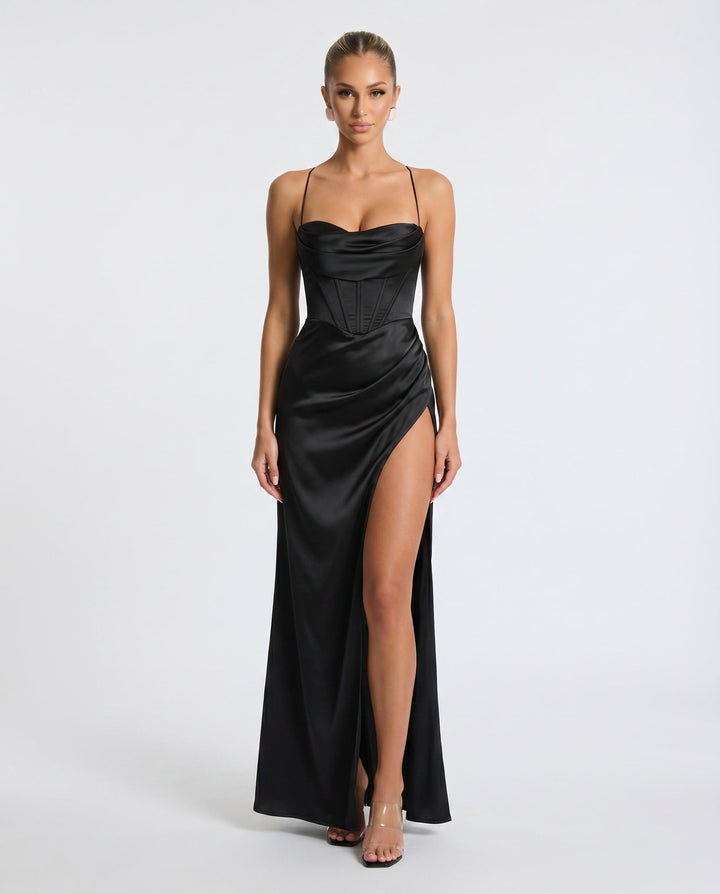 Rosa | A-Line Ruched Burgundy Maxi Dress