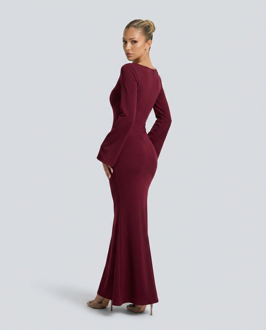 Delphine | Long Sleeve Elegant Wedding Guest Maxi Dress