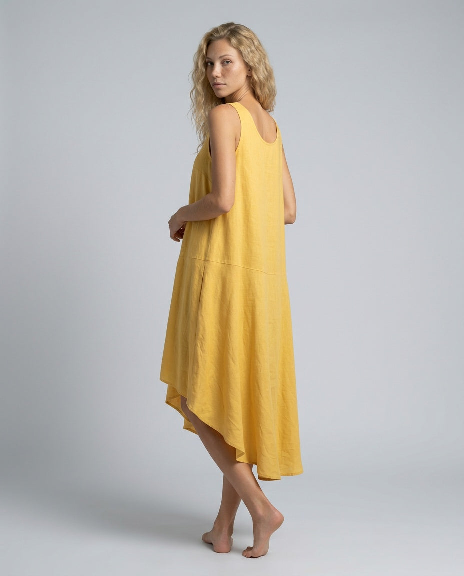 Lena | Sleeveless Linen-Blend Midi with Asymmetric Hem