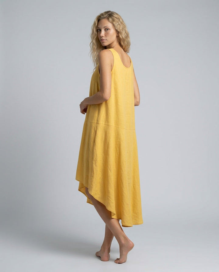 Lena | Sleeveless Linen-Blend Midi with Asymmetric Hem