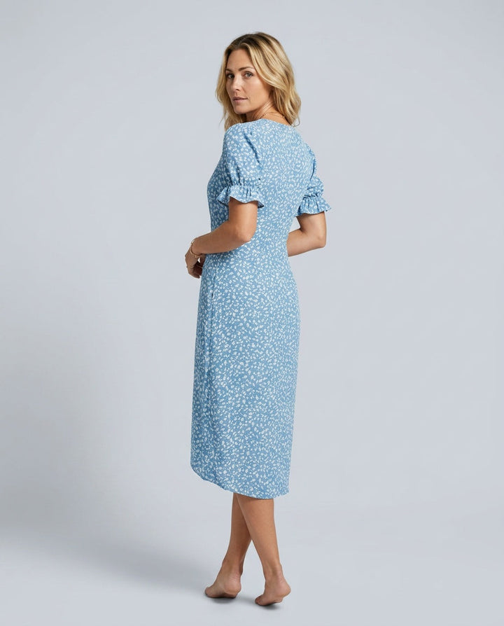 Nina | Floral Ruffle Sleeve Midi Wrap Dress