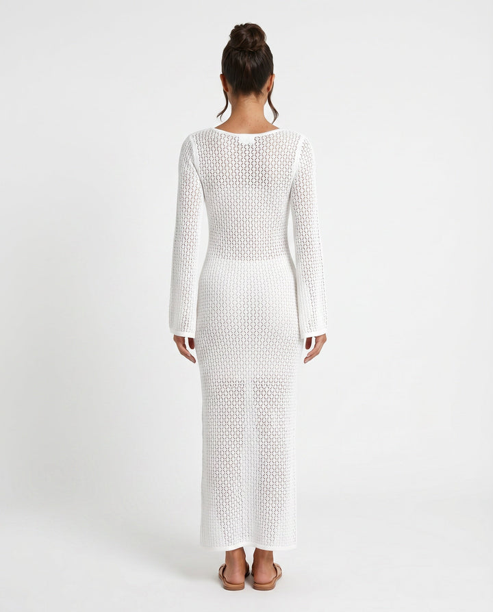 Una | Plunge Neck Crochet Maxi Dress