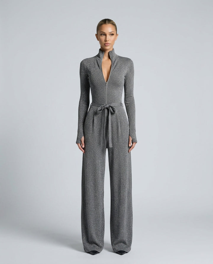 Zara | Knit Sparkling Zipper-Front Jumpsuit