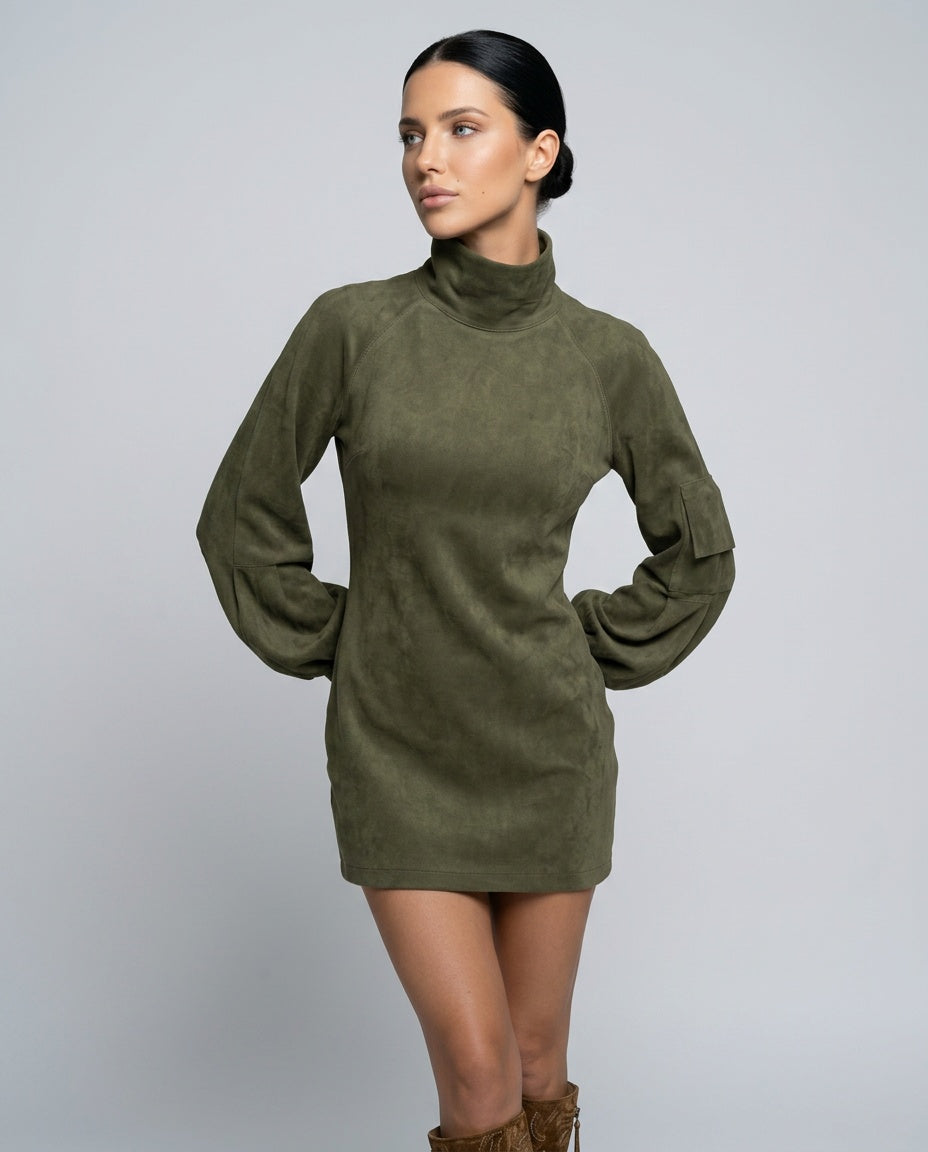 Marlowe | Vintage Suede Turtleneck Mini