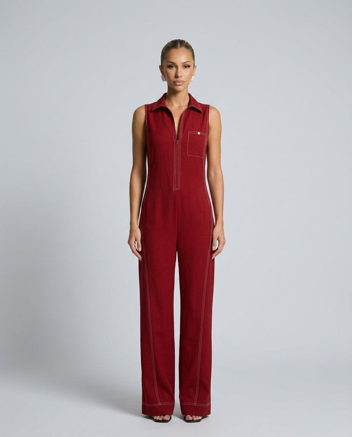 Evie | Loose-Fit White Trim Sleeveless Jumpsuit