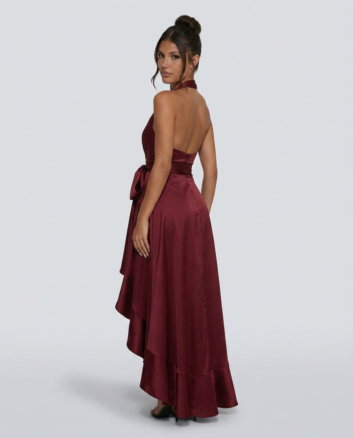 Velara | Off-Shoulder V-Neck Satin Maxi Dress