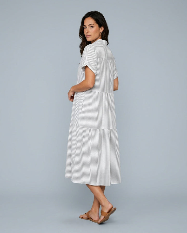 Marlowe | Striped Button-Front Midi Shirt Dress