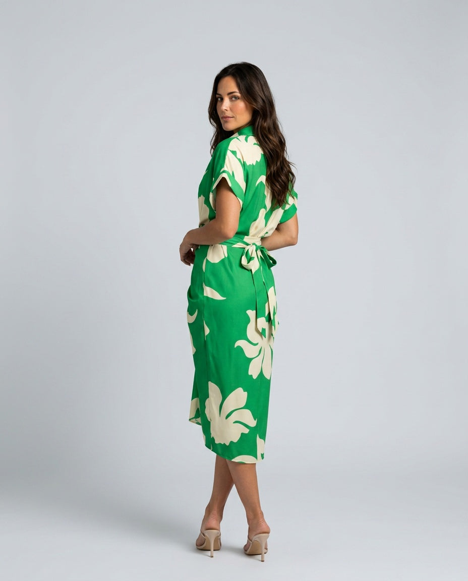 Celeste | Belted Short Sleeve Midi Shirt Dress