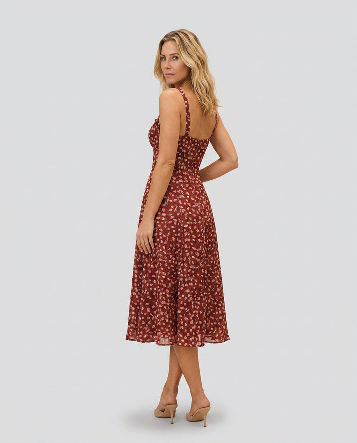 Leona | Floral Print Spaghetti Strap Midi Dress