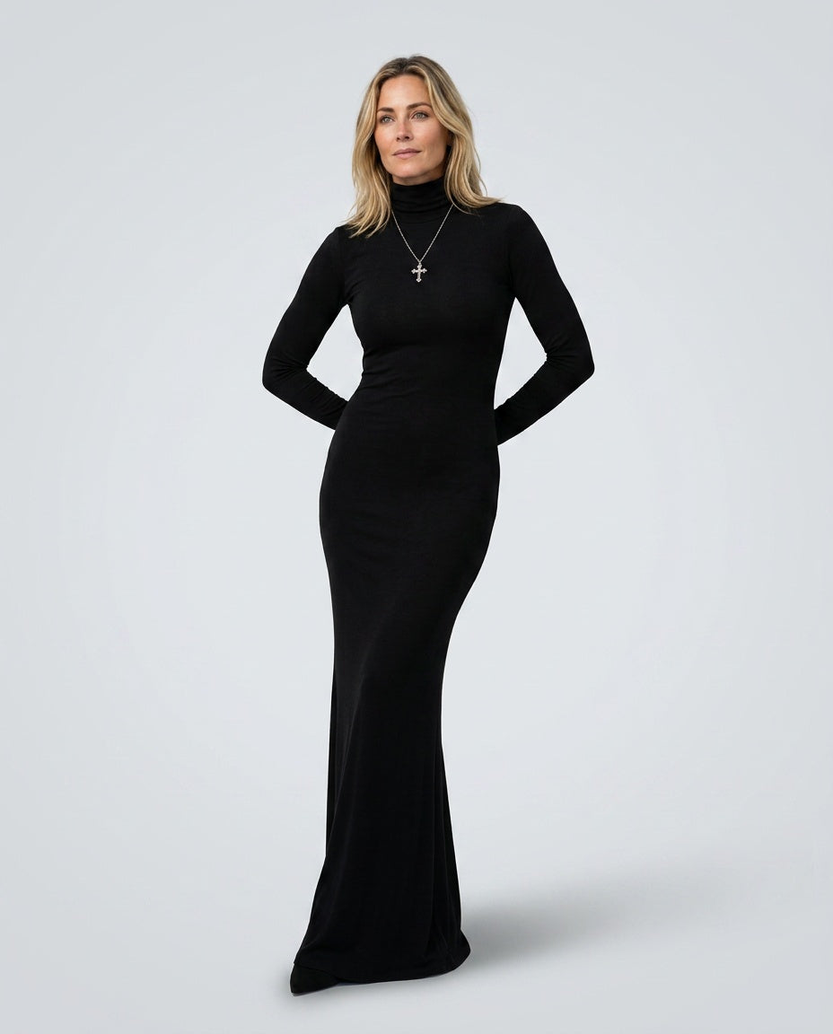Sabine | Long-Sleeve Turtleneck Formal Maxi Dress