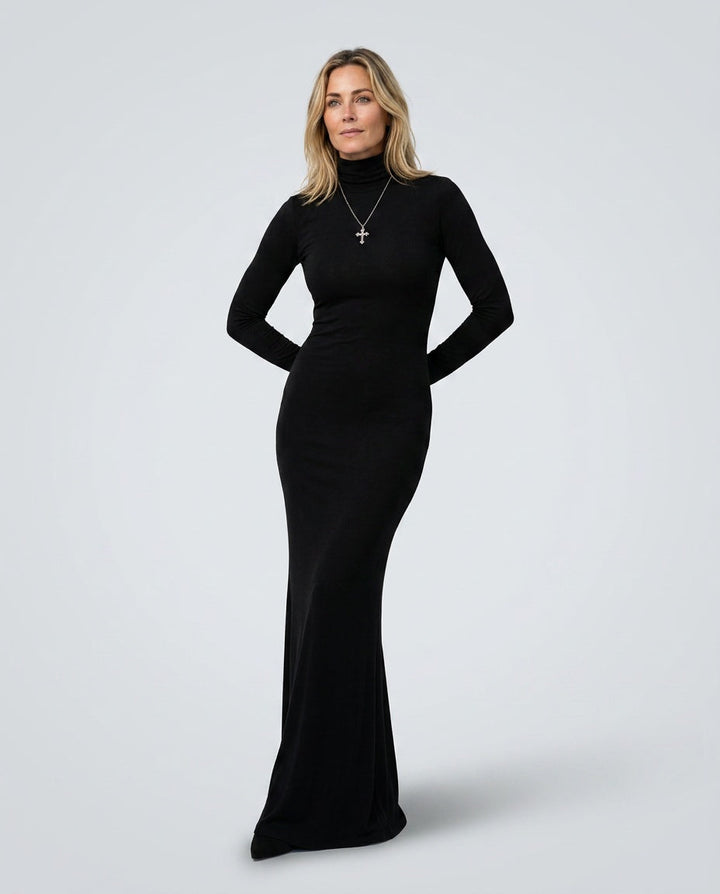 Sabine | Long-Sleeve Turtleneck Formal Maxi Dress
