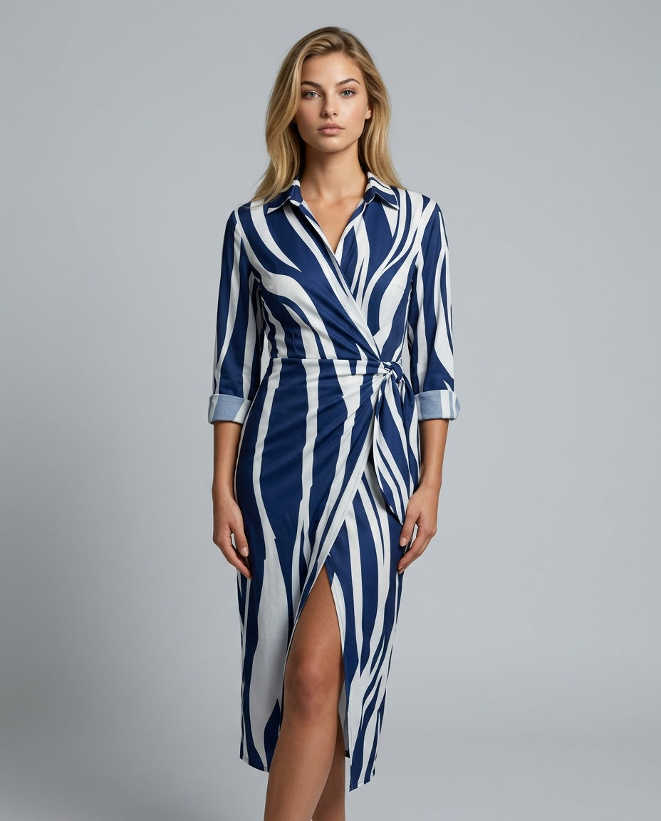Esmee | Wrap Midi Dress in Print &amp; Solid Colours
