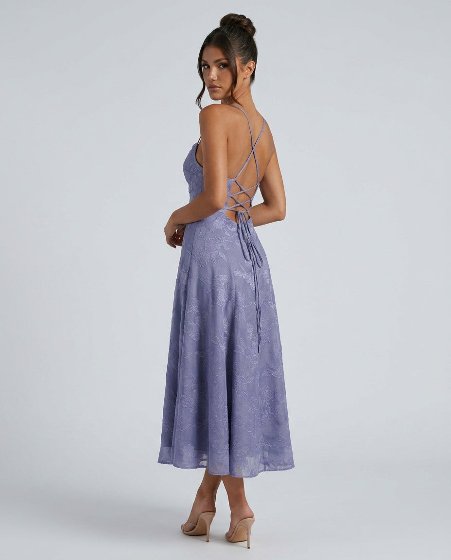 Sylvie | Spaghetti Strap Jacquard Slip Maxi Dress