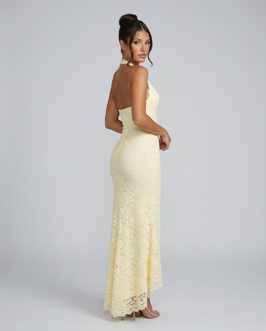 Sandy | Lace Halter Backless Maxi Dress