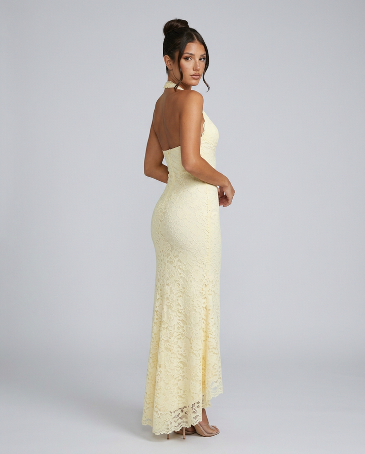 Sandy | Lace Halter Backless Maxi Dress
