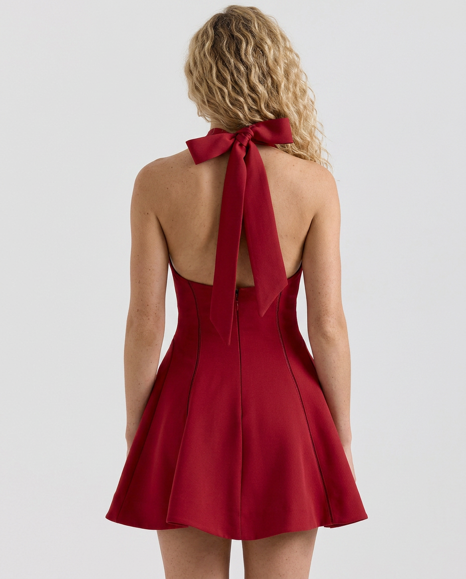 Christa | Halter Neck Bow Mini Dress