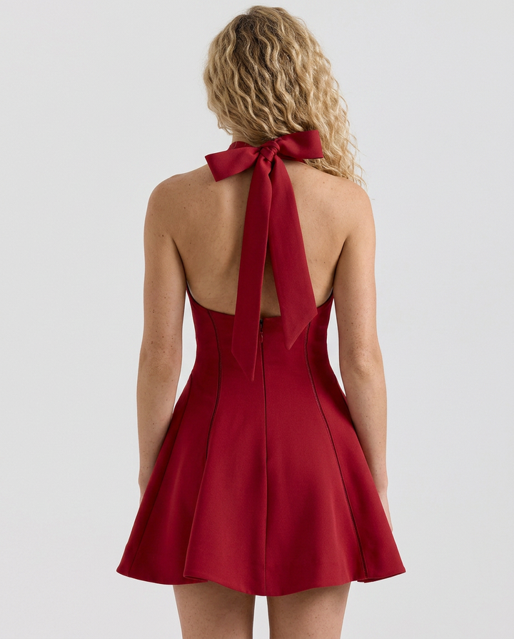 Christa | Halter Neck Bow Mini Dress