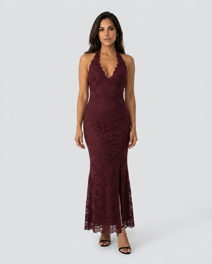 Sandy | Lace Halter Backless Maxi Dress
