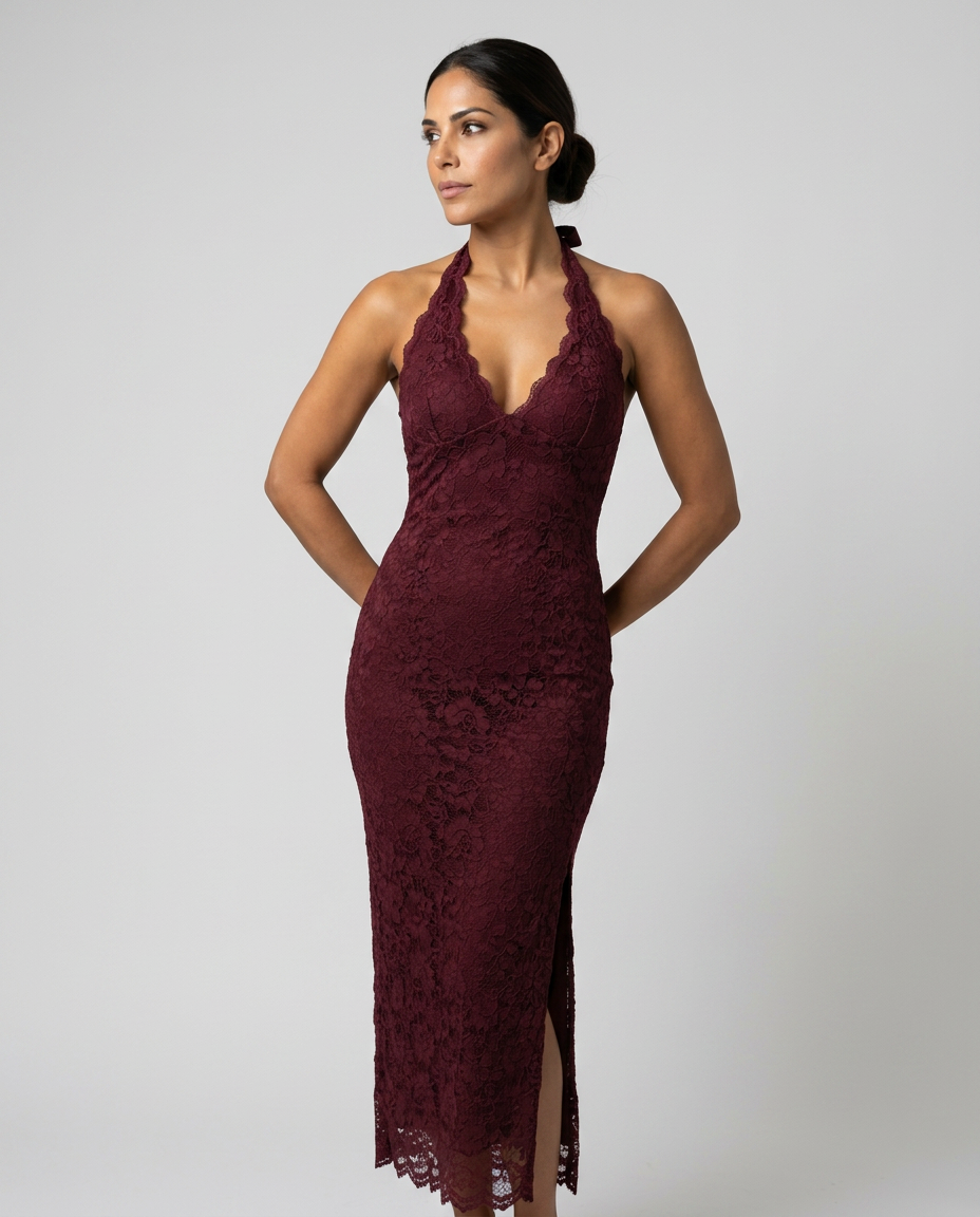 Sandy | Lace Halter Backless Maxi Dress