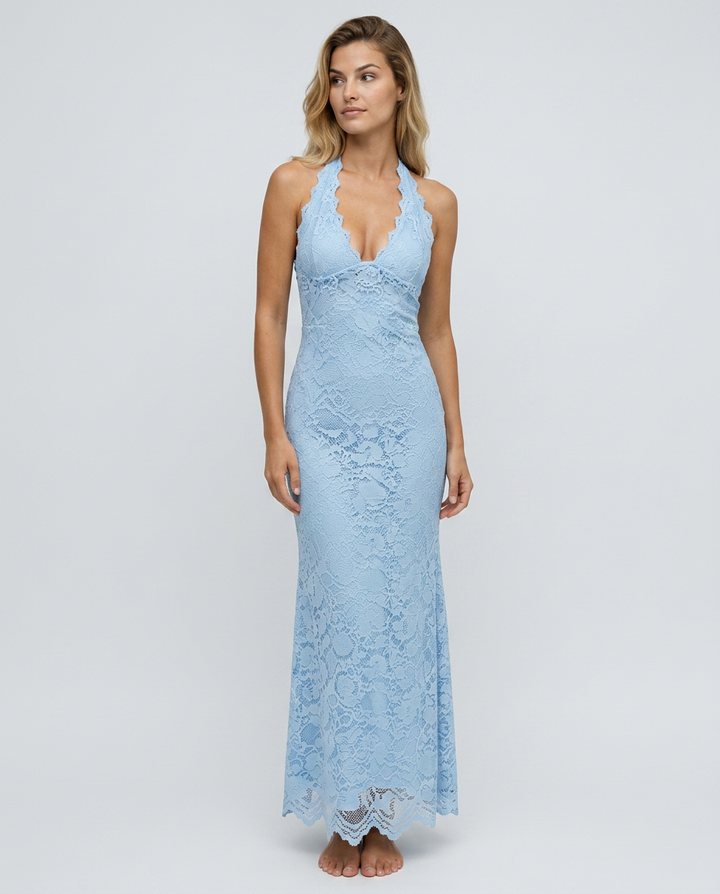 Sandy | Lace Halter Backless Maxi Dress
