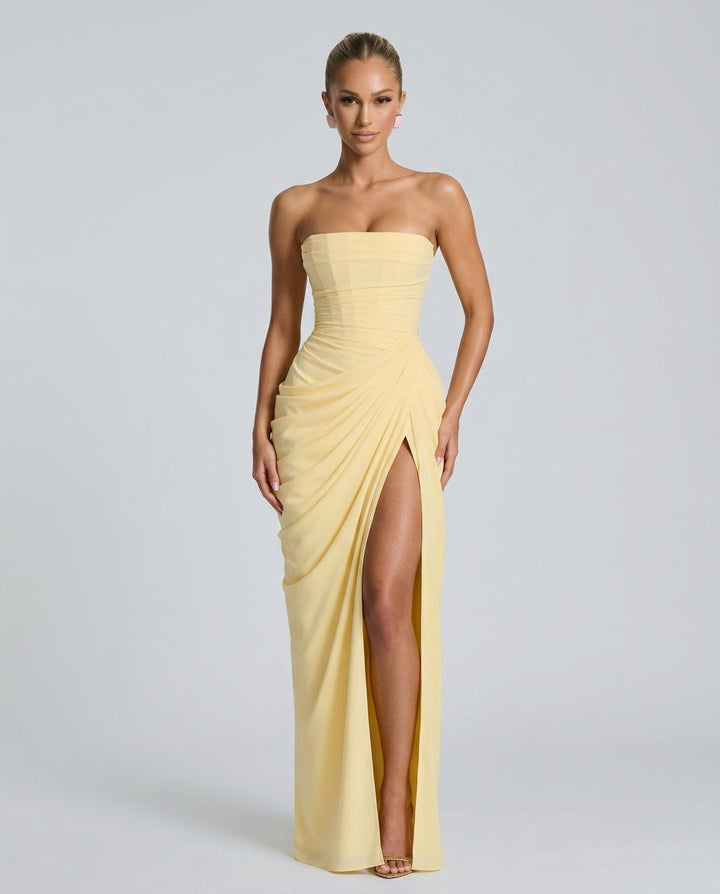 Cosette | Strapless Gathered Corset Maxi Dress