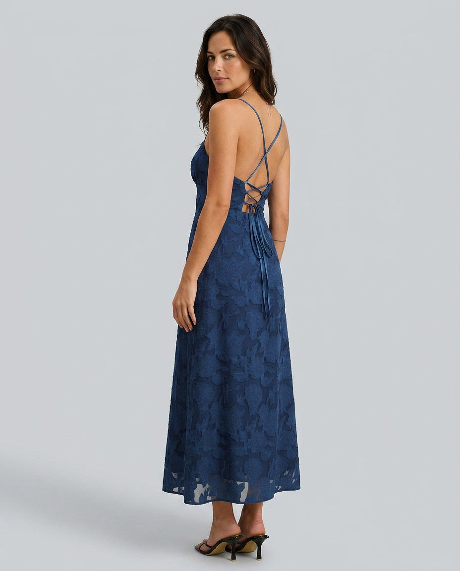 Willa | Jacquard Backless Slip Maxi Dress