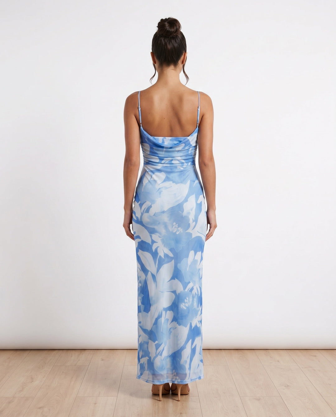 Leona | Spaghetti Strap Lace-Up Abstract Print Maxi Dress