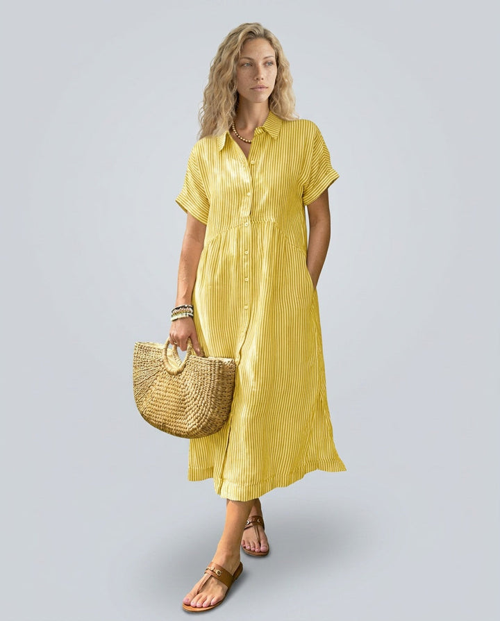 Marlowe | Striped Button-Front Midi Shirt Dress