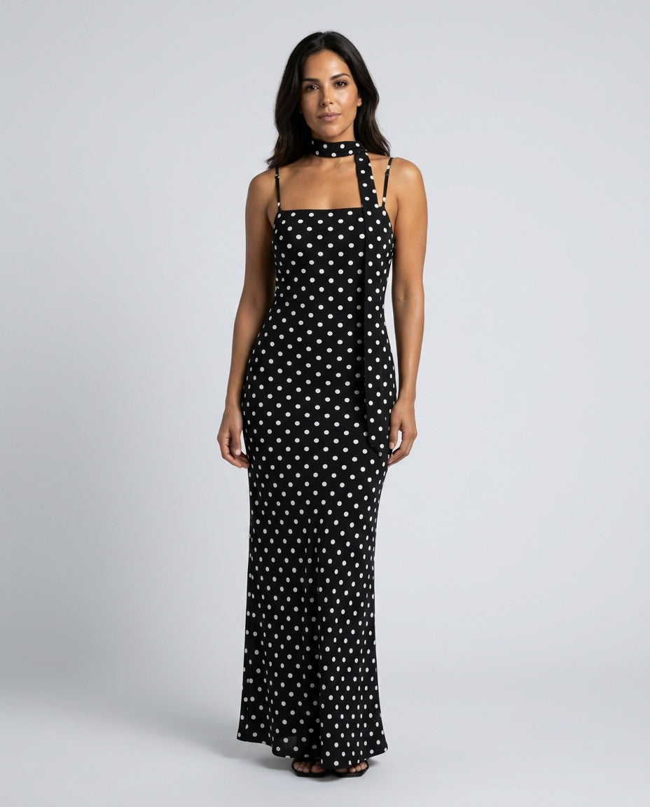 Vera | Polka Dot Cowl Neck Slip Maxi Dress