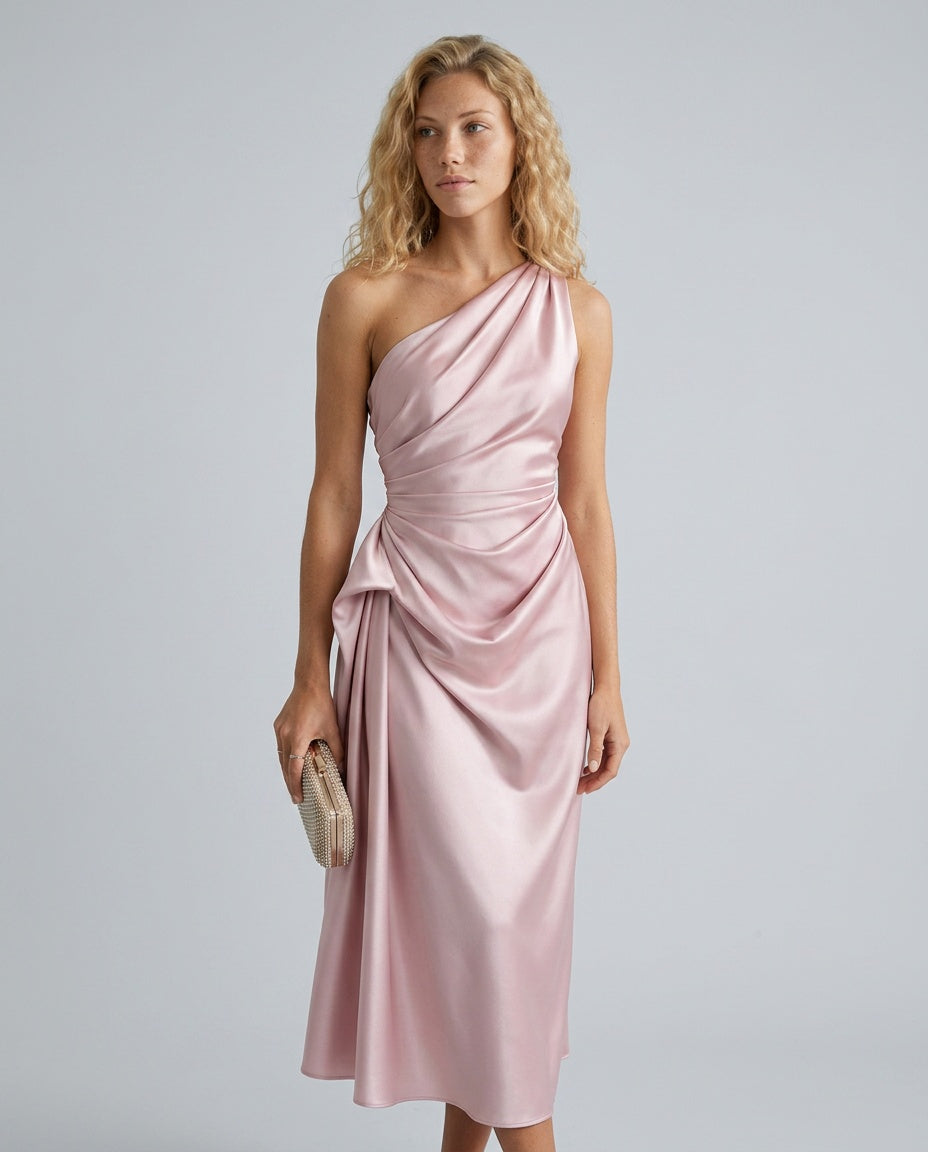 Selene | One Shoulder Satin Midi