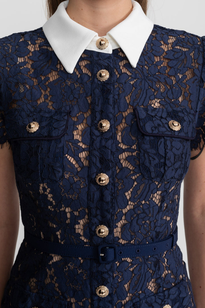 Cleo | Floral Lace Belted Midi Dress