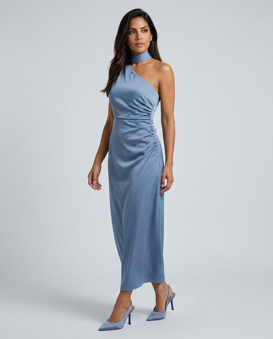 Priya | One-Shoulder A-Line Satin Maxi Dress