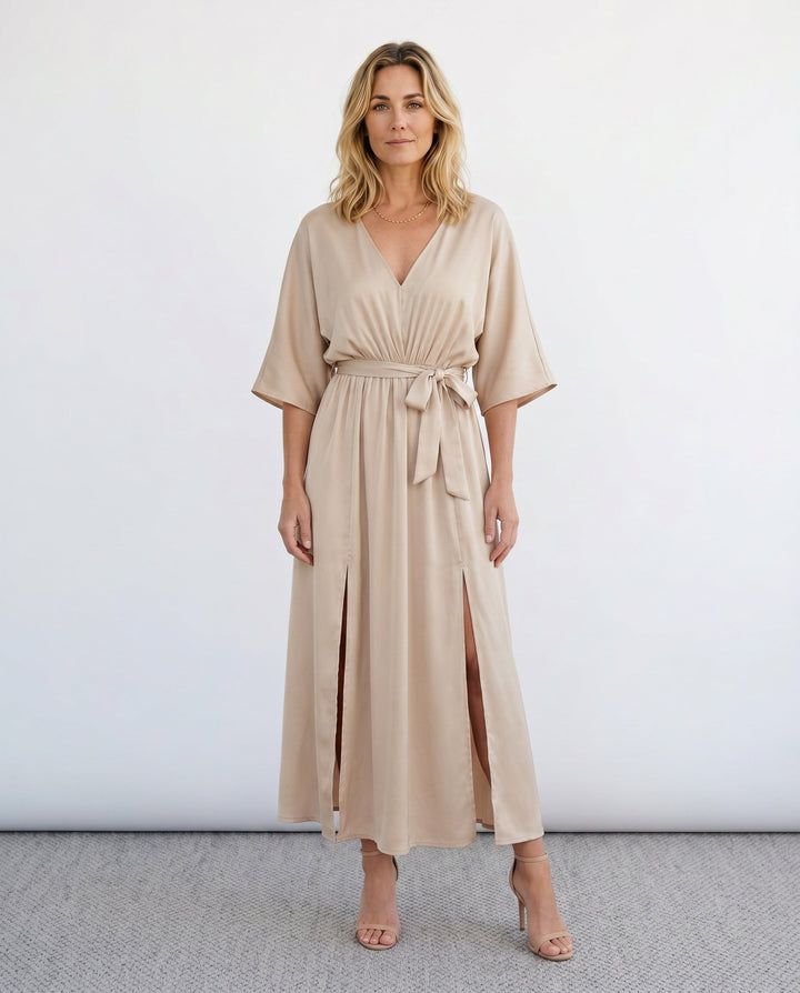 Brielle | Open Back Tie-Back Wedding Guest Maxi Dress