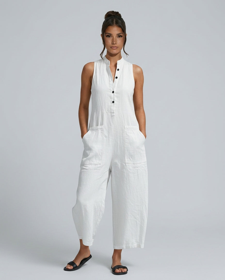 Harper | Linen-Blend Sleeveless Loose Jumpsuit