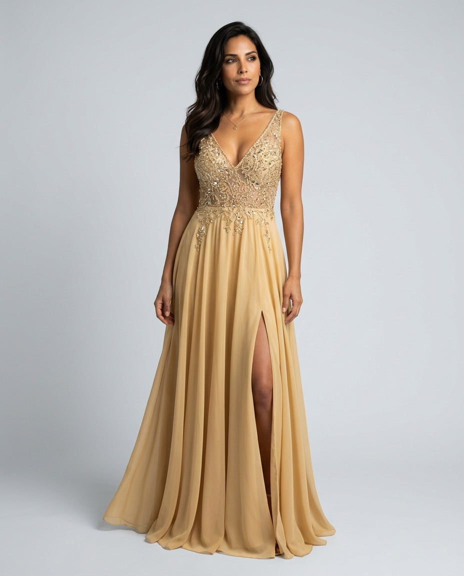 Vivienne | Maxi V-Neck Split Evening Dress